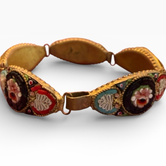 Antique Italy Signed Micro-Mosaic Floral 5 Panel Bracelet - Picture 4 of 13